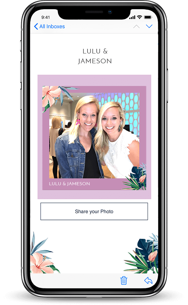 An iPhone 11 showing an email from an In-House Photo Booth